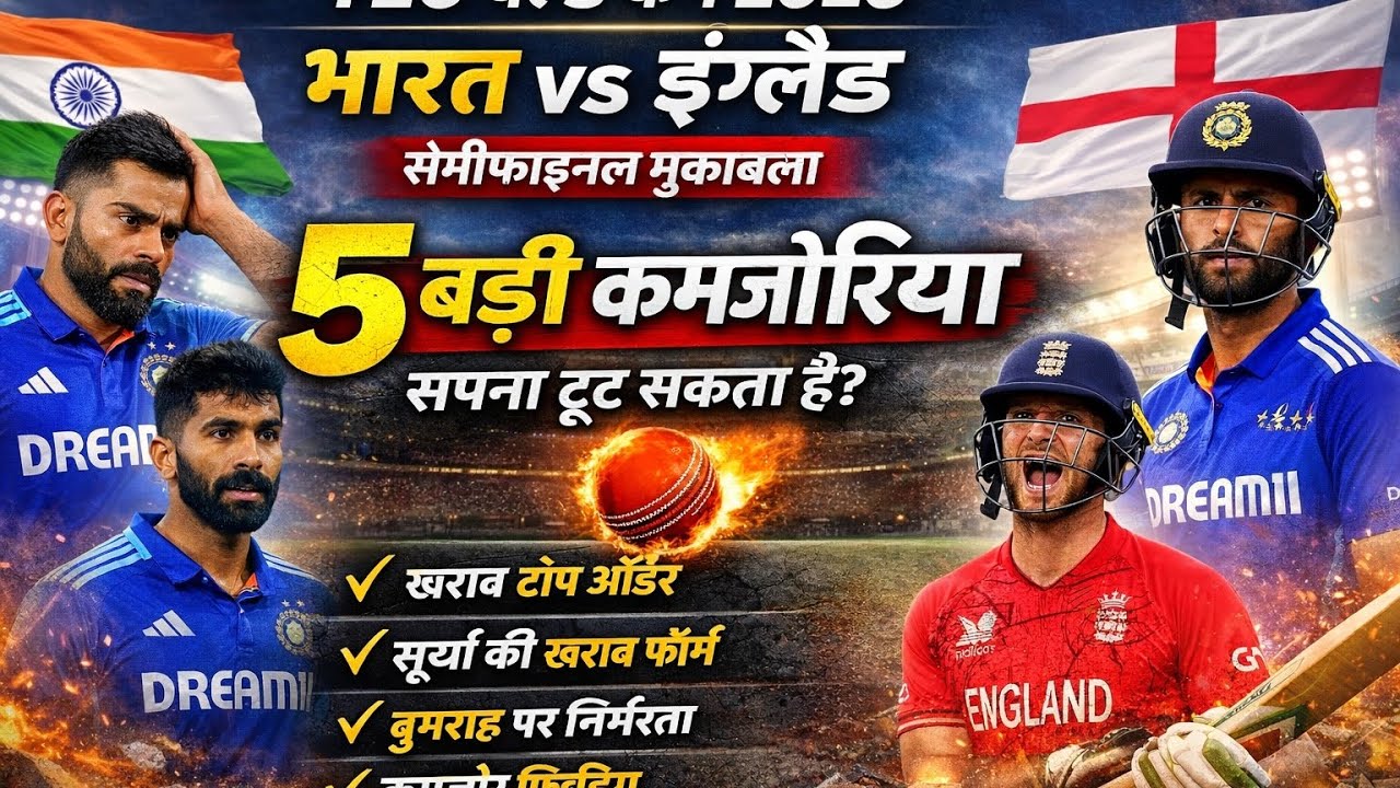 T20 World Cup 2026 Semifinal: भारत vs इंग्लैंड: 5 बड़ी कमजोरियां जो तोड़ सकती हैं वर्ल्ड कप का सपना!