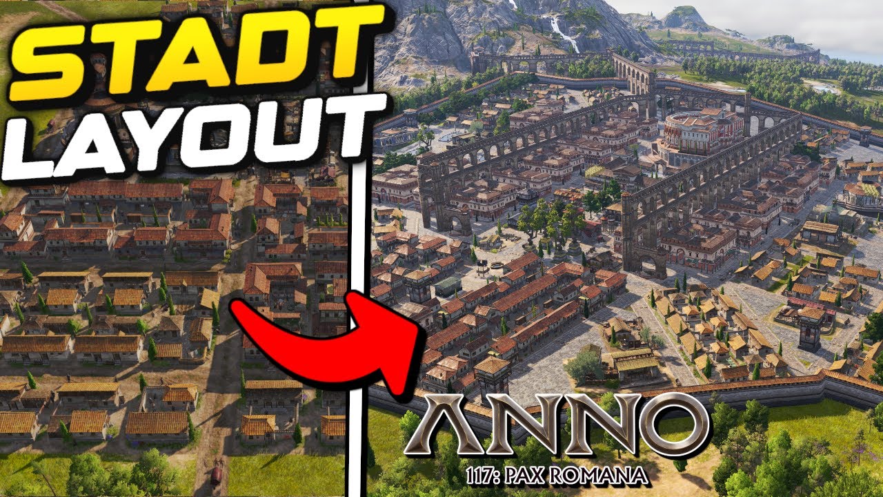 Kompaktes Stadtlayout mit 10x10 Blöcken und Aquädukt in Anno 117 pax romana