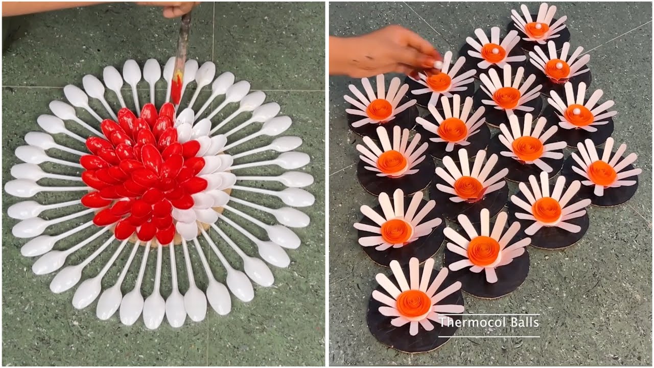 Waste plastic spoons reusing wall decor idea _ Paper cups craft idea _ Amazing idea