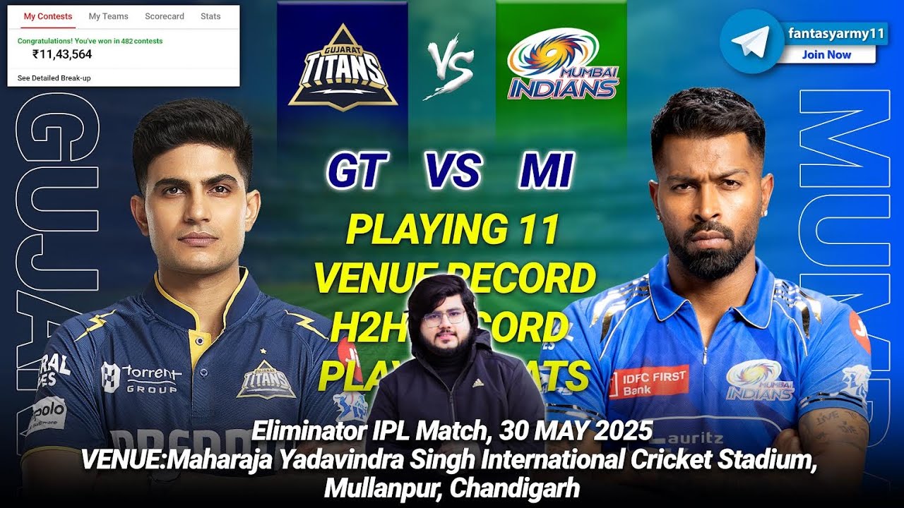 GT vs MI Dream11 Prediction | GT vs MI Dream11 | Gujarat vs Mumbai Dream11 Eliminator IPL 2025