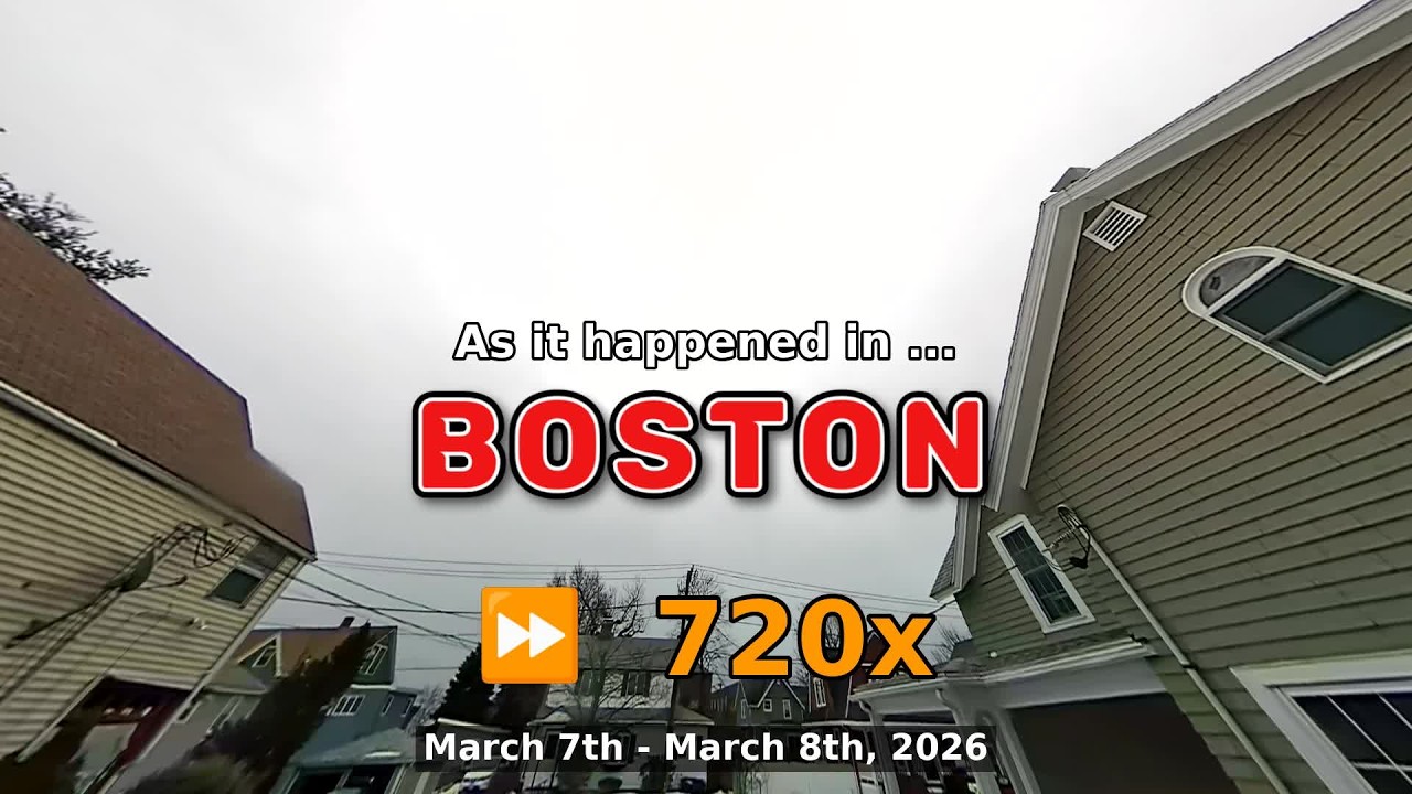 ⏩ Daily Time Lapse of the Boston Weather 180° 4k Sky Cam March 7th - 8th 2026 (720x) [Beta]