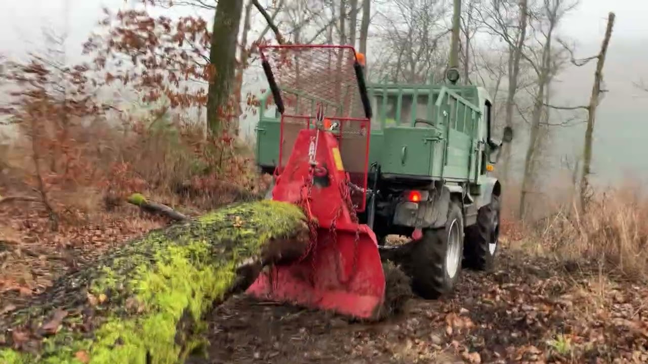 Holzrücken mit Unimog 411 und Farmi Winde Teil 2