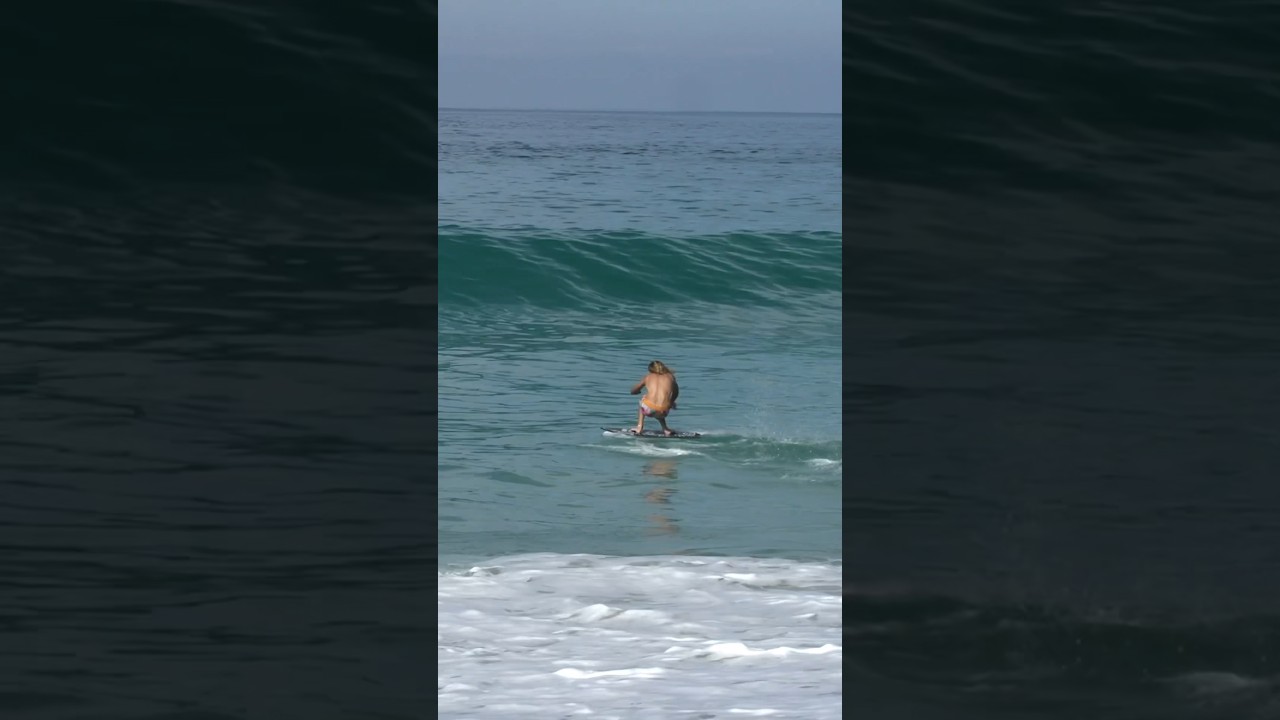 Pro Skimboarder defies Laws of Physics! #waveriding #skimboarding #watersport #shorebreak #weird