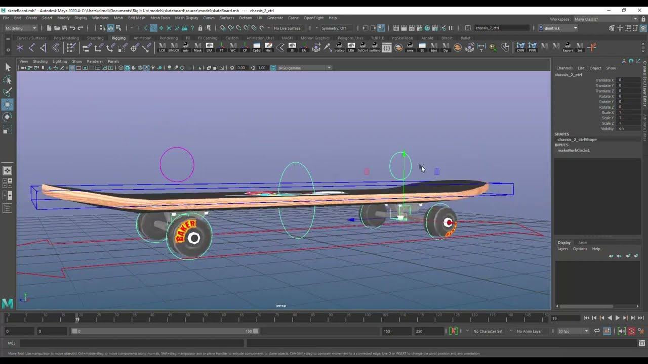 skateboard rigging timelapse in Maya