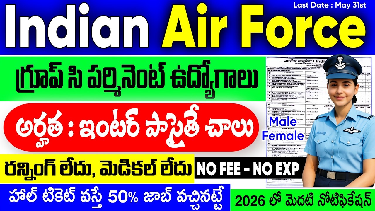 Air Force లో పర్మినెంట్ ఉద్యోగాలు | Air Force Group C Jobs 2026 in Telugu | ఇంటర్ పాస్ | No Exp