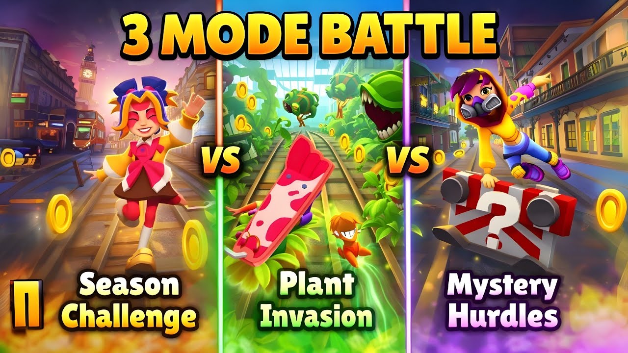 Subway Surfers 3 Mode Battle 🔥 Season Challenge vs Plant Invasion vs Mystery Hurdles