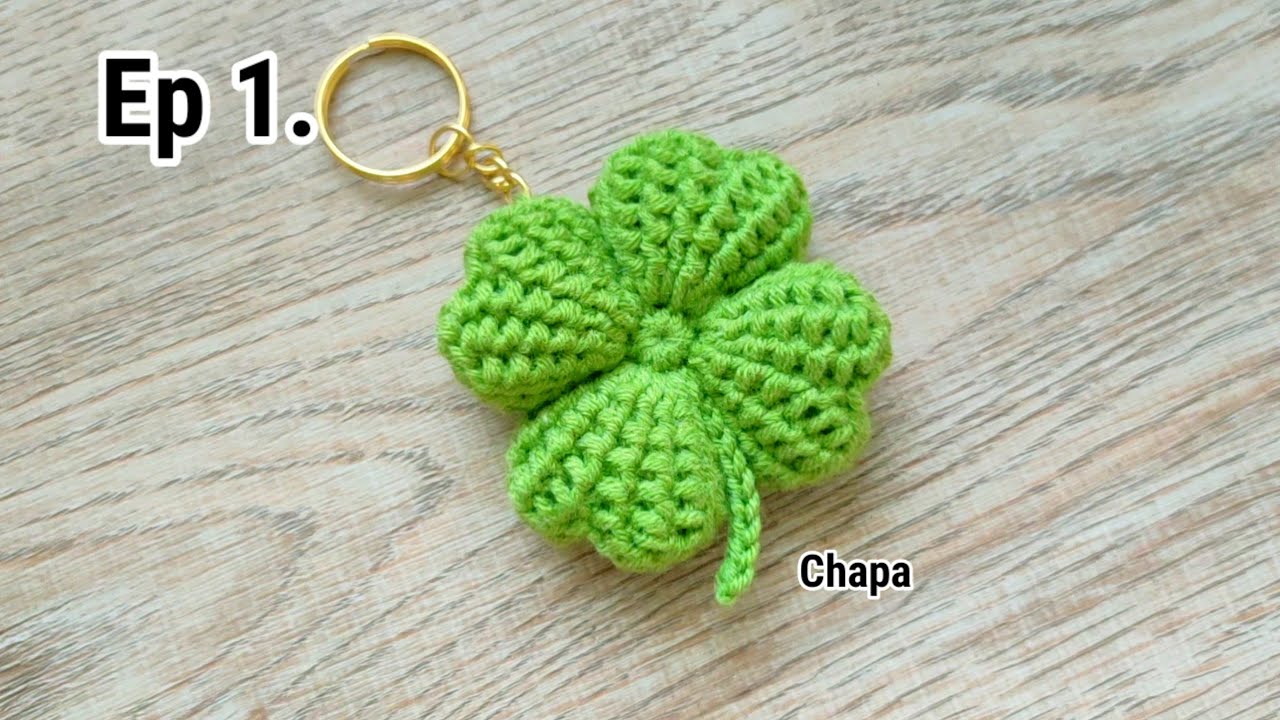 Ep1.🍀 Crochet 4 Leaf Clover Keychain Tutorial for beginners step by step #crochetkeychain #crochet