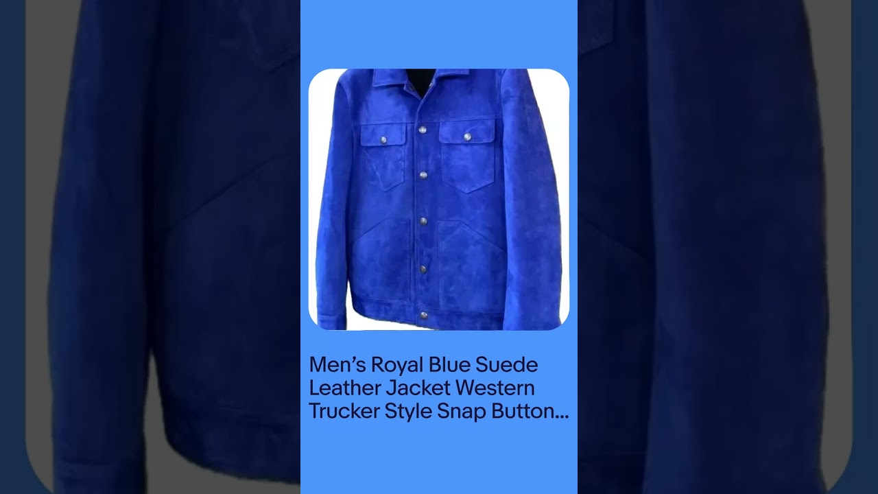Men’s Royal Blue Suede Leather Jacket Western Trucker Style Snap Button Coat New