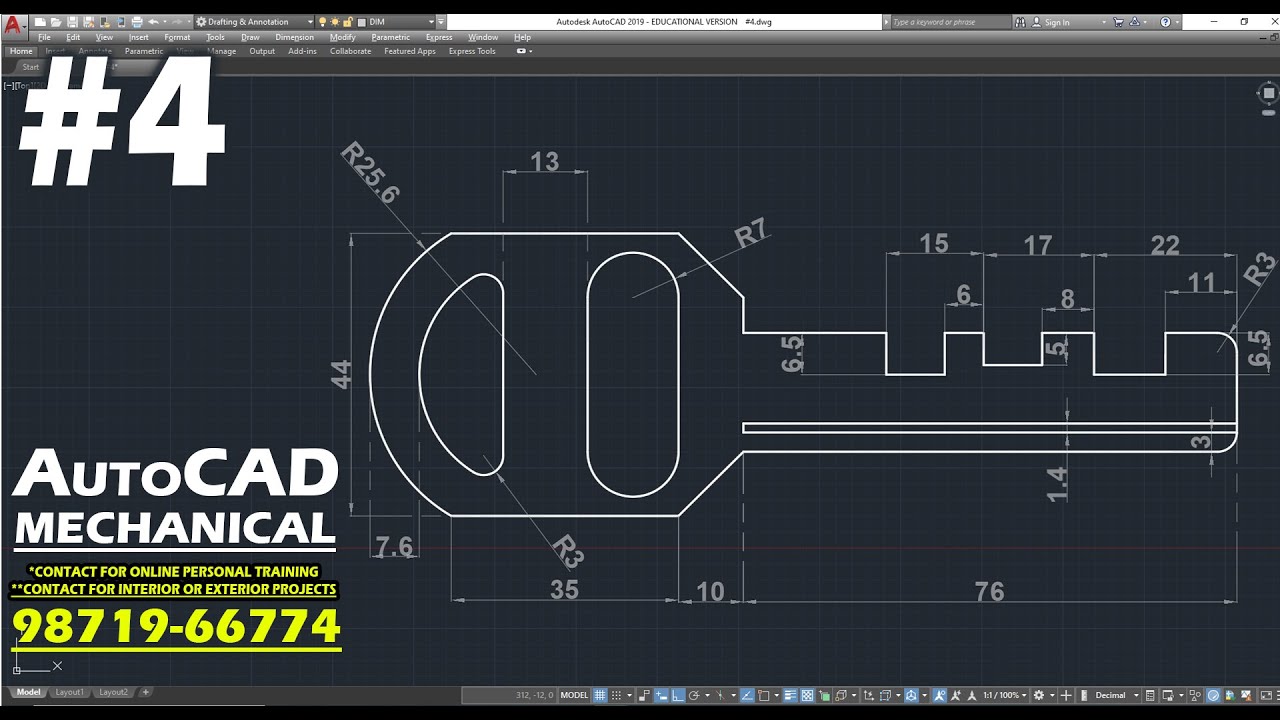 #4 || AUTOCAD MECHANICAL PRACTICE DRAWING 4 ||