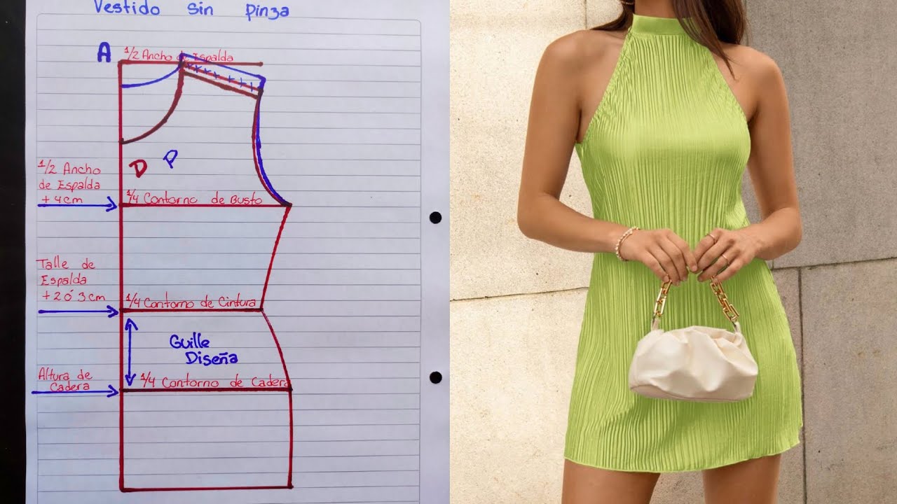patrón básico de vestido SIN PINZAS más corte HALTER #tutorial #patronaje #patrones #patron #costura