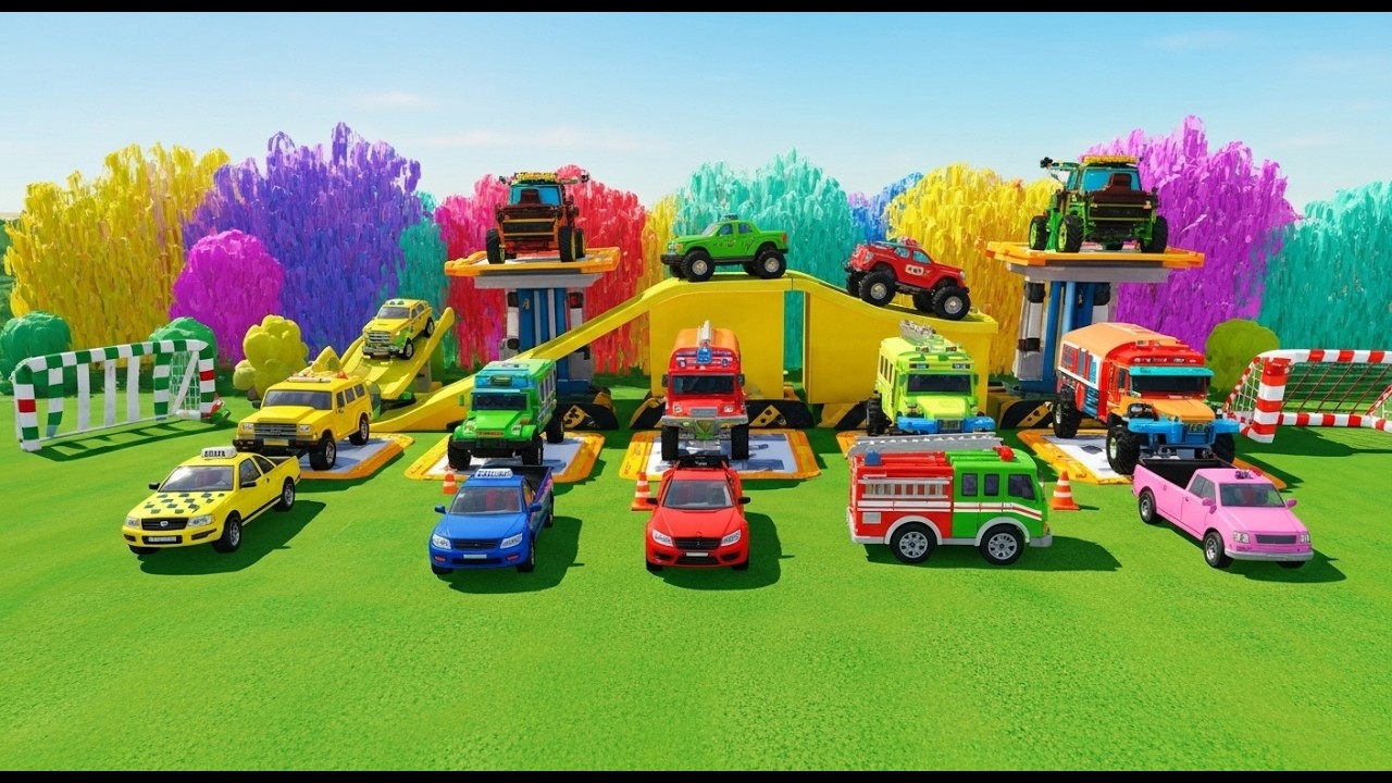 Garage with Colors 🚙✨ | ALL HEAVY DUTY PICK UP TRUCKS on DOUBLE FLATBED TRANSPORT