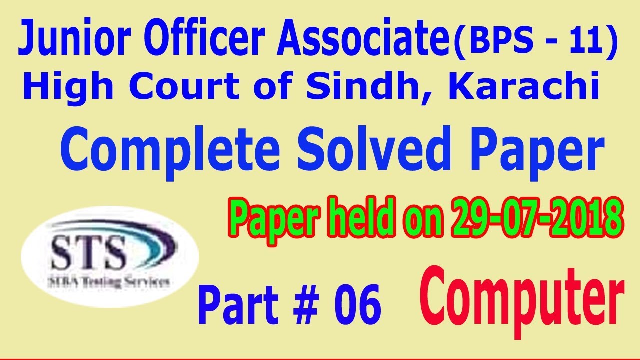 STS past paper : (Jonior office Associate High Court Sindh, Karachi): Lesson No. 06