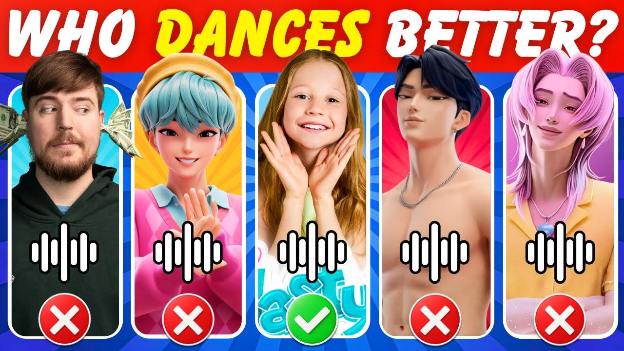 Who DANCES Better? 💃🎶 Guess Who’s Dancing |MrBeast, Like Nastya, Jinu, Zoey, Romance Saja