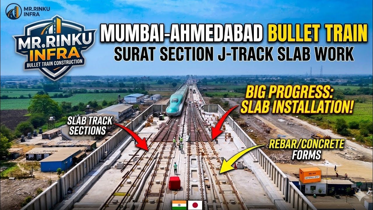 Mumbai Ahmedabad Bullet Train J-Track Slab Work Update | Surat Bullet Train Maintenance depot 