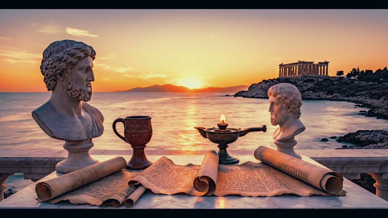 Ancient Greek Philosophers by the Sea at Sunset 🌅 | Soft Music for Calm, Focus & Reflection