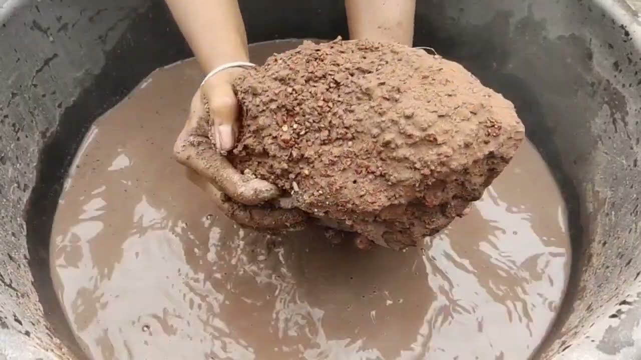 Super soft dusty red sand cement chunks water crumbling satisfying video edits