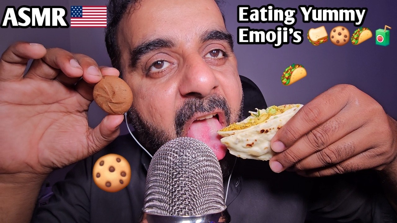 ASMR -  Emoji's Eating challenge 🍪🌮🧃🥪 (refreshing Eating sounds & Satisfying Triggers)