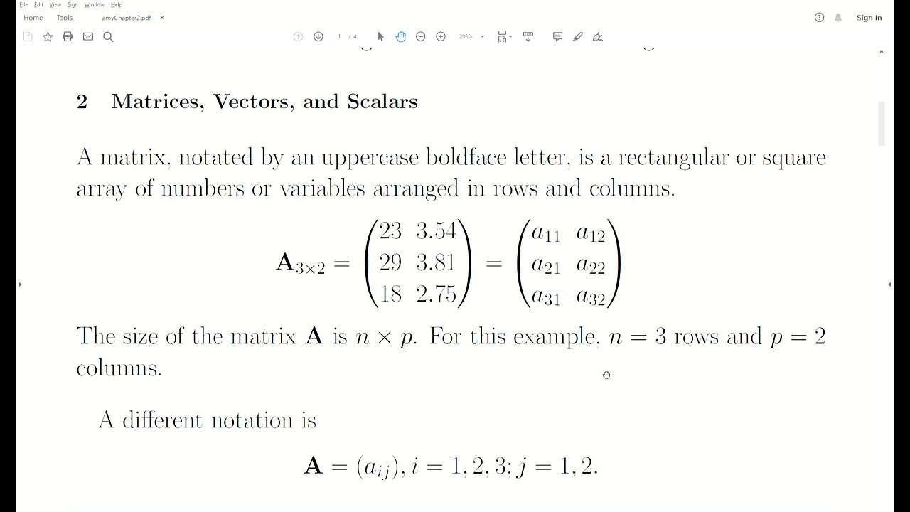 amv2 - Matrix Algebra: Matrices, Vectors, and Scalars