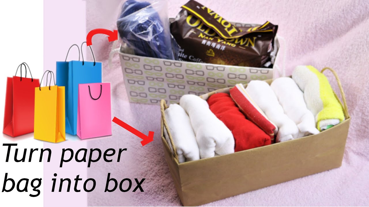 How to turn a shopping bag into multi purpose storage box #DIYstoragebox