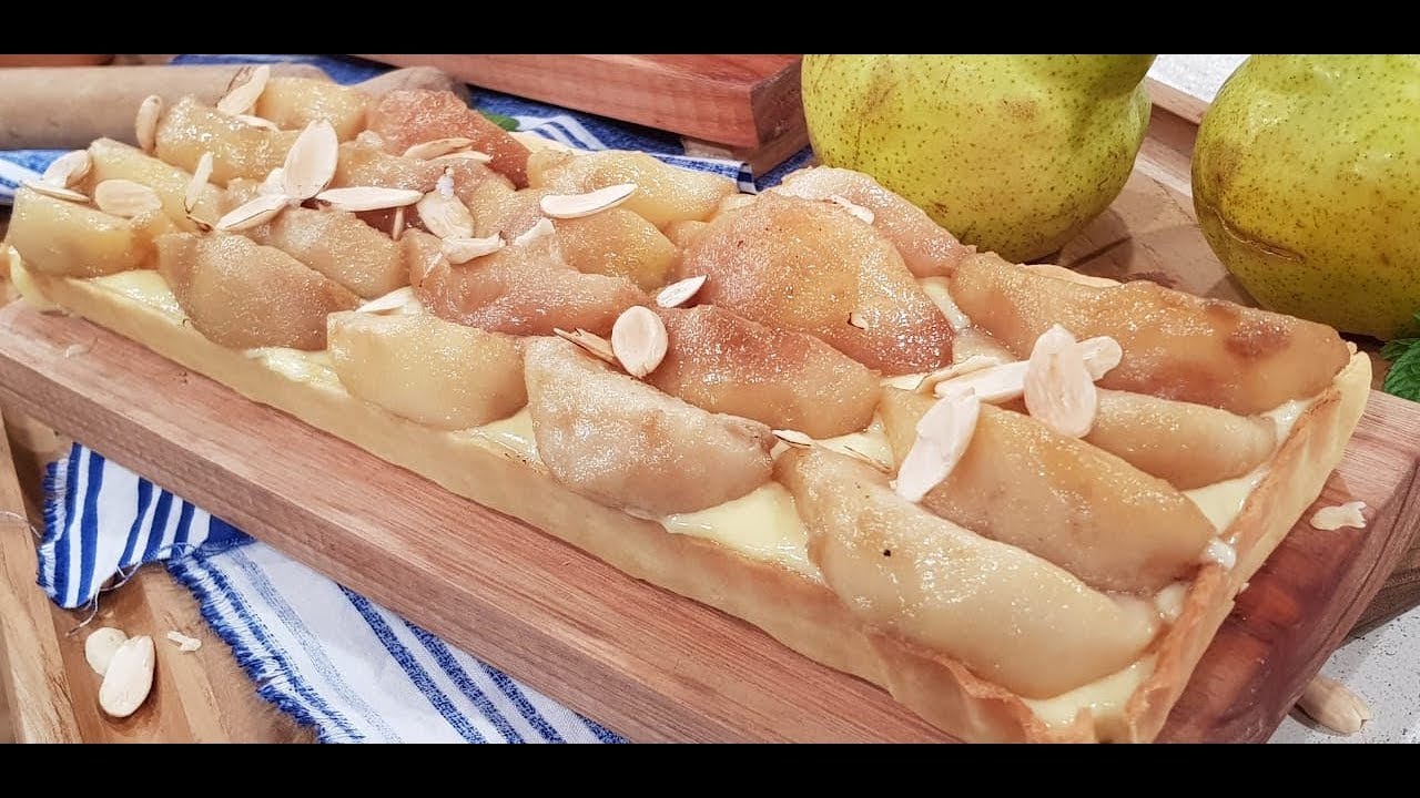Tarta caramel de peras y almendras