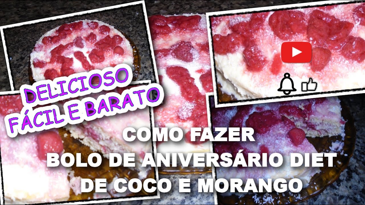 Como Fazer Bolo De aniversário Recheado DIET de Coco e Morango PASSO A PASSO