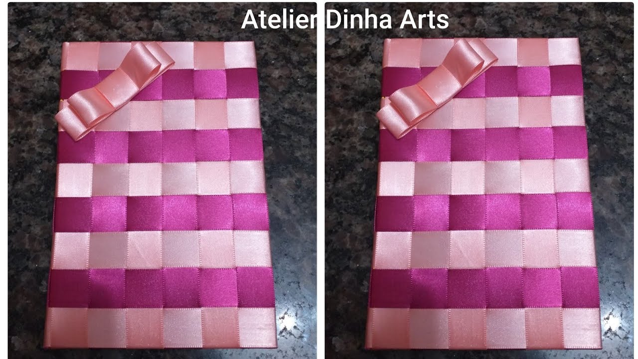 Caderno decorado com fitas de cetim (aqui no canal tem um v&iacute;deo completo ensinando como fazer)