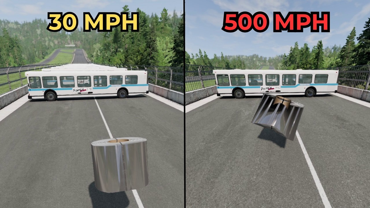 5 Ton Steel Coil vs 10 Buses | BeamNG Drive