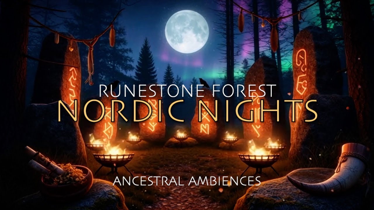 Ancient Viking Ceremonial Fire | Torchlit Stone Circle Ambience