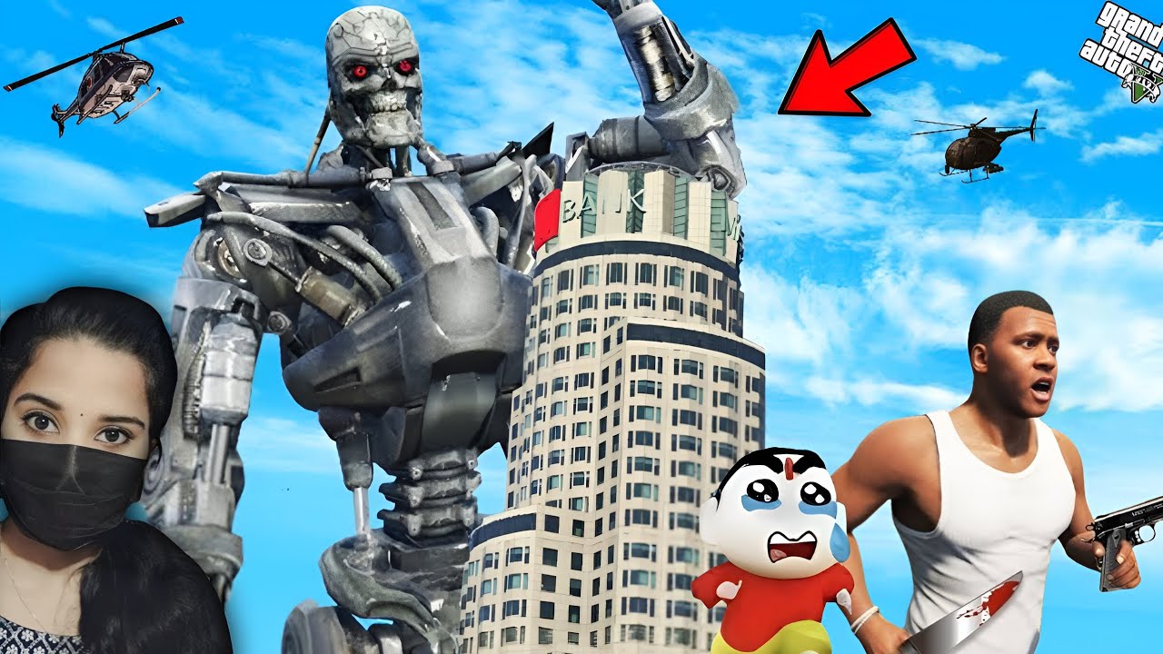 Franklin & Shinchan vs. Al Robot Uprising - GTA 5 #110