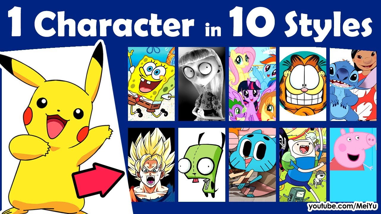 Draw Pikachu in 10 Art Styles Swap Challenge | 1 Character in 10 Styles, Fall Outfits eBook Release