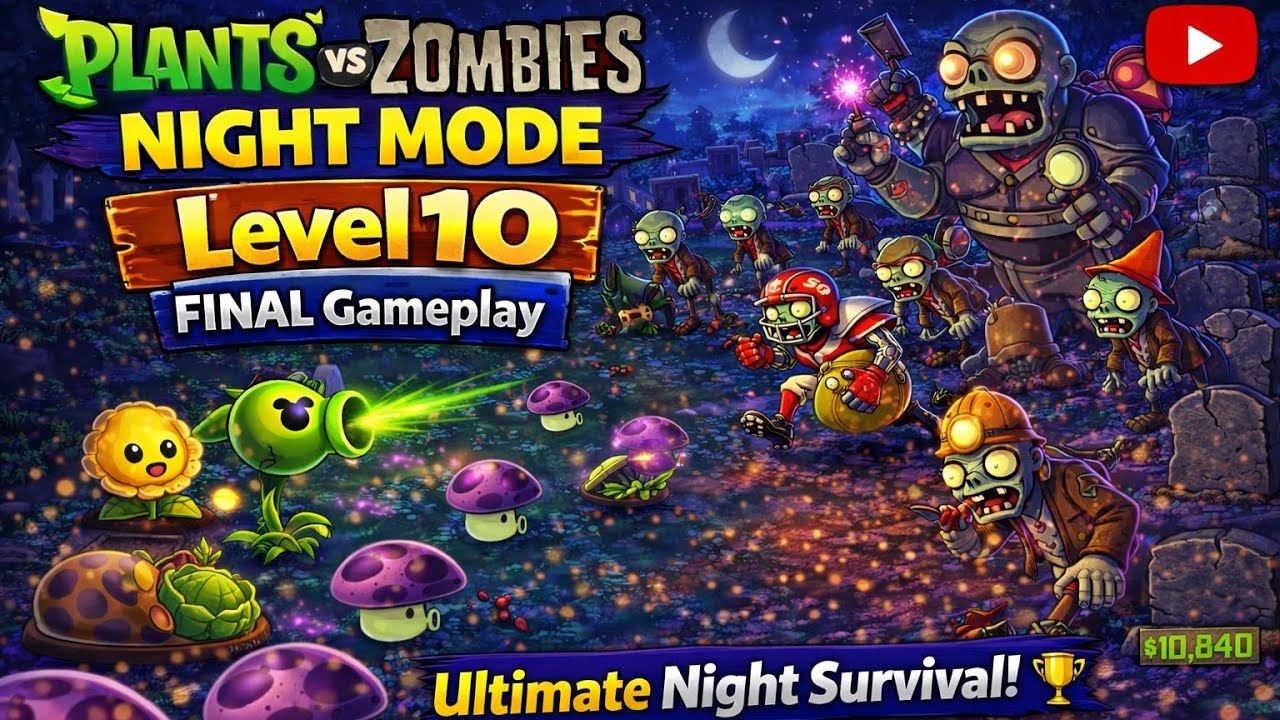 Plants vs Zombies NIGHT MODE Level 10 FINAL Gameplay 🌑🏆 | Ultimate Night Survival!