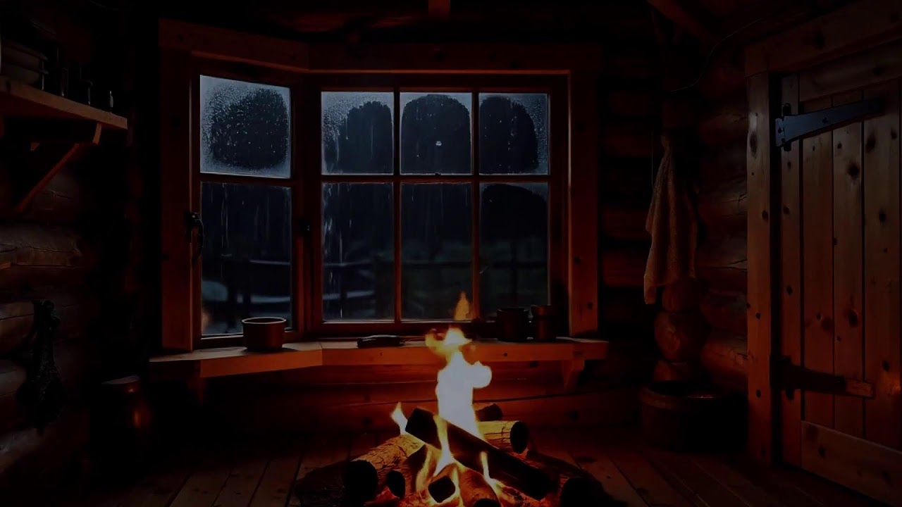 Calming Rainfall Sounds with Glowing Fireplace Sounds for Deep Sleep