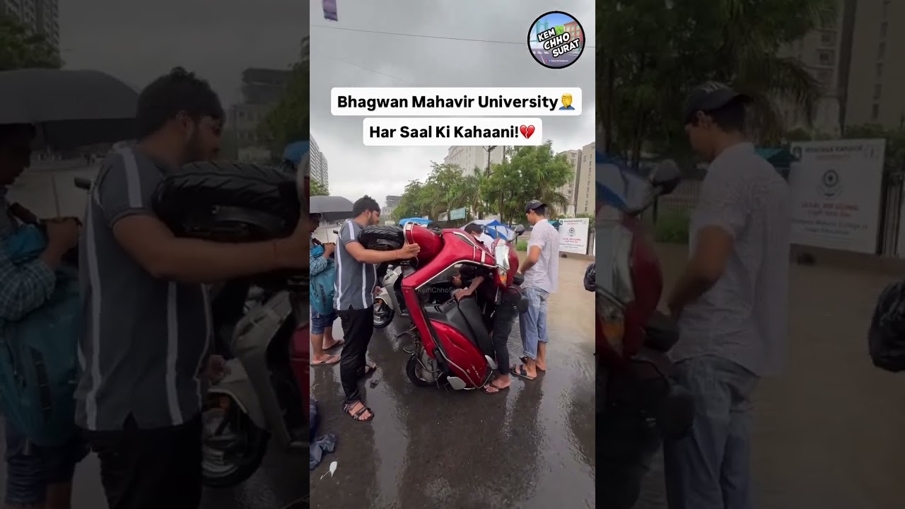 Waterlogged Roads Caused Many Two-Wheelers to Break Down!🤯 #kemchhosurat #rain #surat