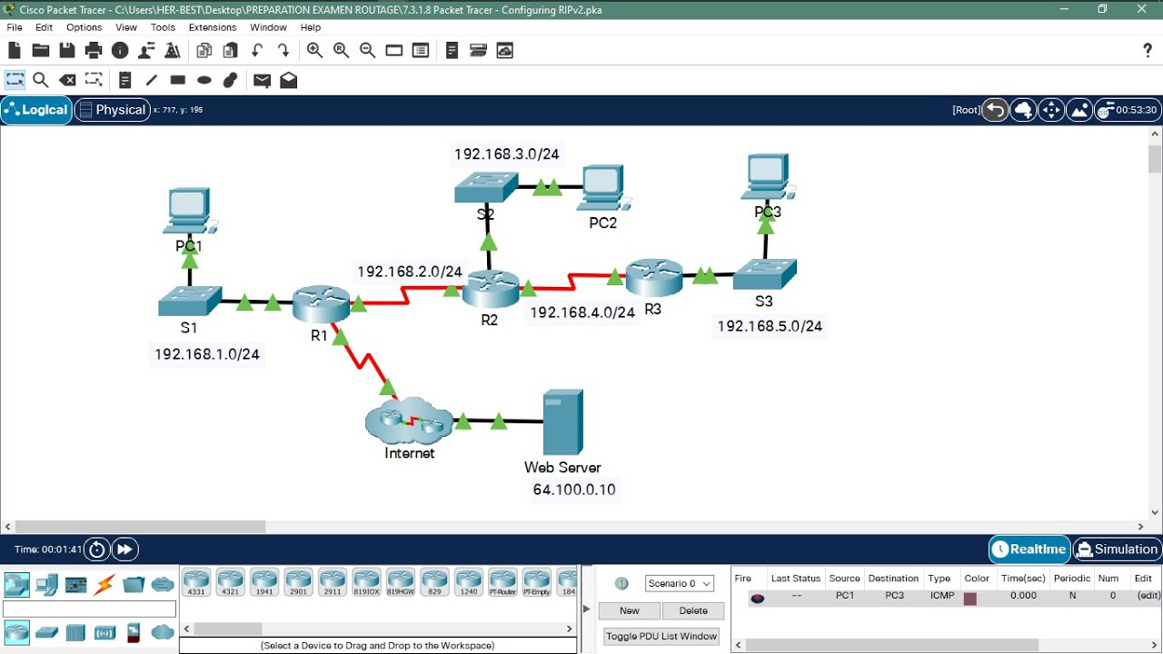 #3-----7.3.1.8 Packet Tracer - Configuration RIPv2