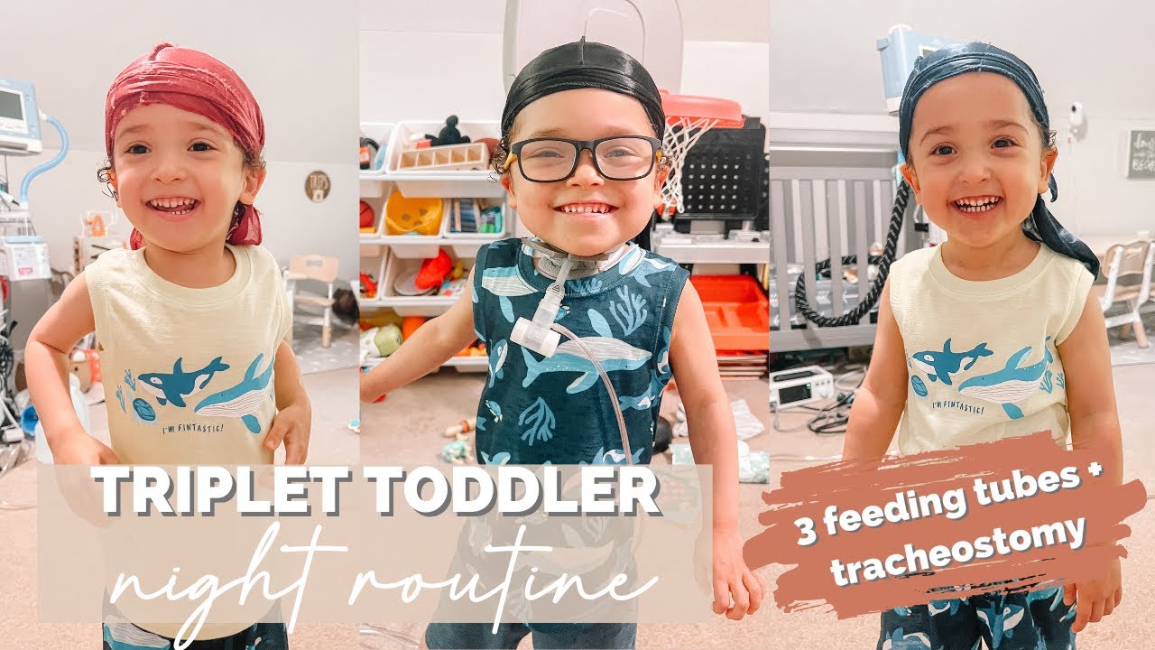 *TODDLER TRIPLETS* night routine!! (medically complex)