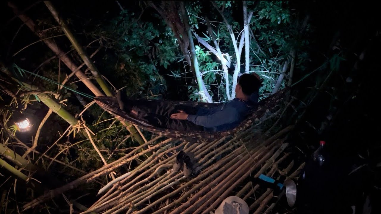 หลงมาเจอห้างนายพรานบนกอไผ่หนาม! ไม่รู้สร้างไว้ทำไม? พายุกำลังมา!นอนบนห้างนี้แล้วกัน!ปลอดภัยจากสัตว์!