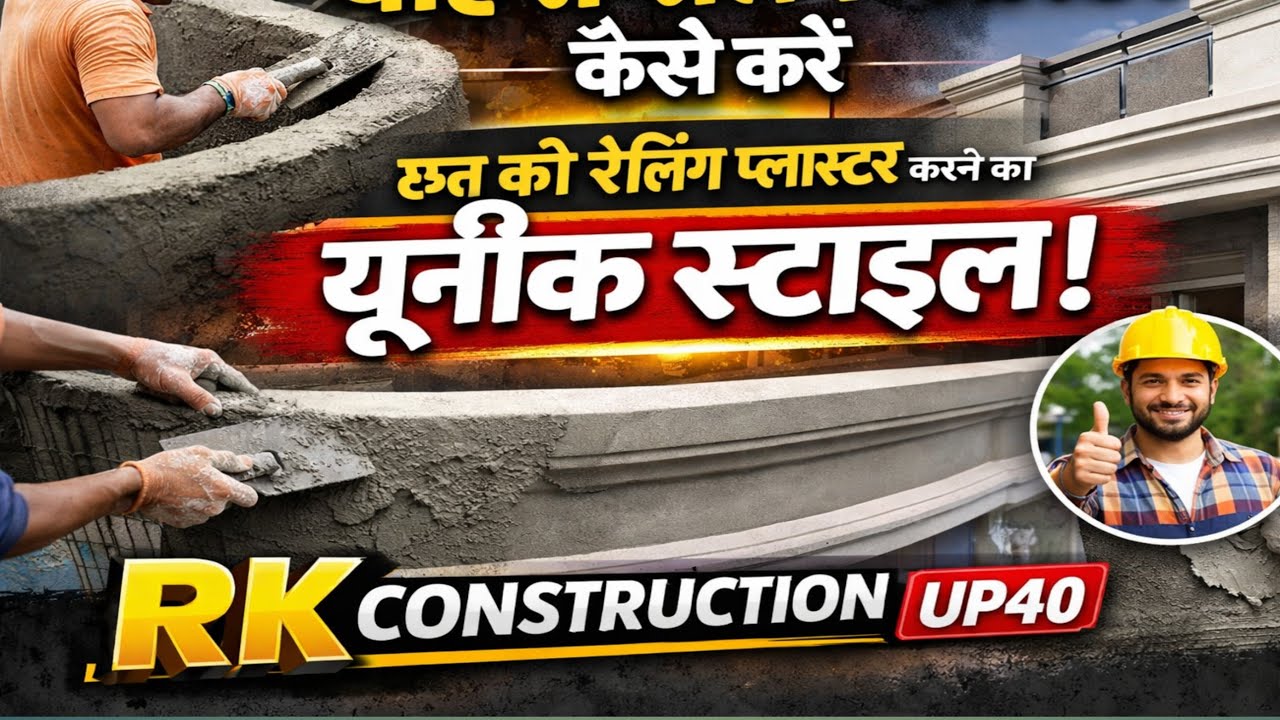 बाहरी रेलिंग प्लास्टर कैसे करें | छत की रेलिंग पलस्तर करने का यूनीक स्टाइल | RK Construction UP40