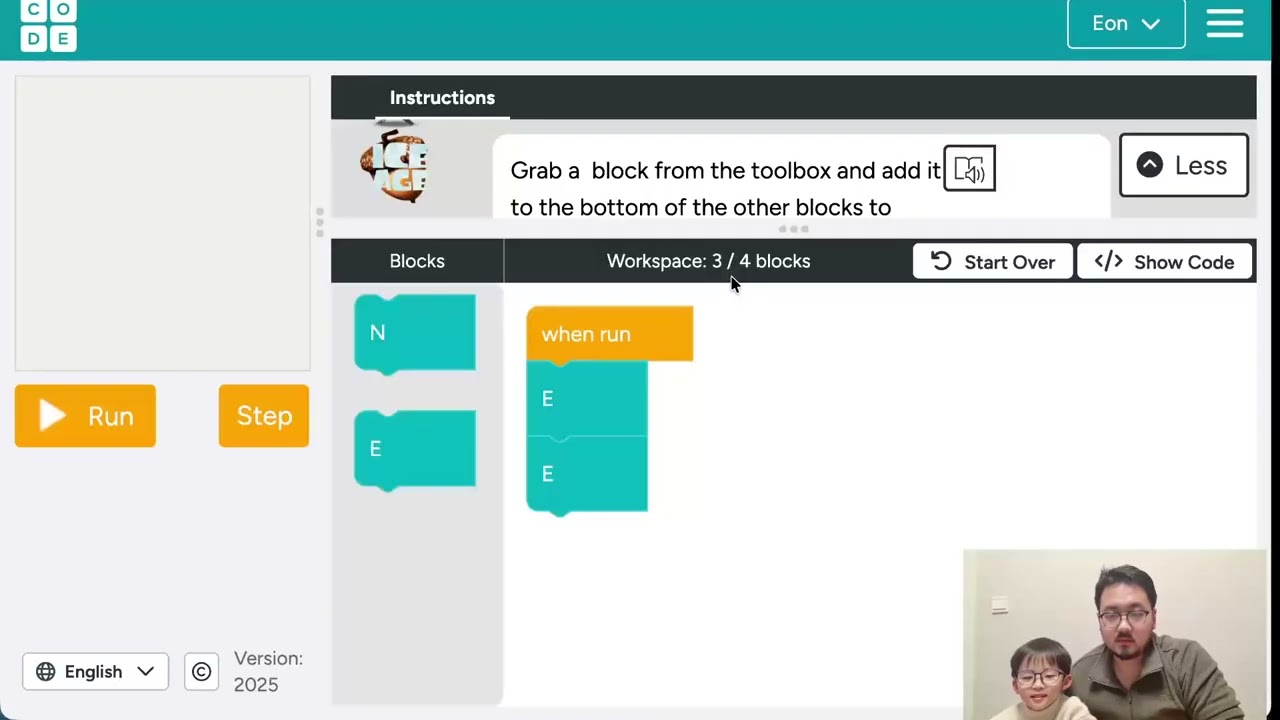 Eon Coding Lab 12 Using block to control the game