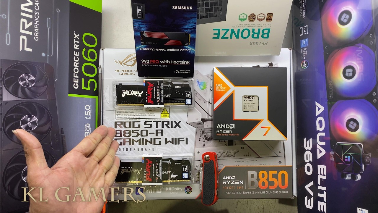 AMD Ryzen 7 9800X3D ASUS ROG STRIX B850-A GAMING WIFI 990 PRO ASUS PRIME RTX5060 Gaming PC Build