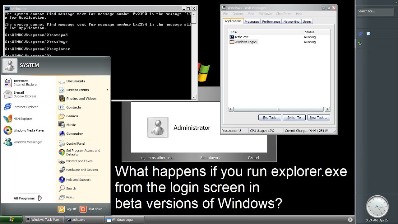 What happens if you run explorer.exe from the login screen in beta versions of Windows?