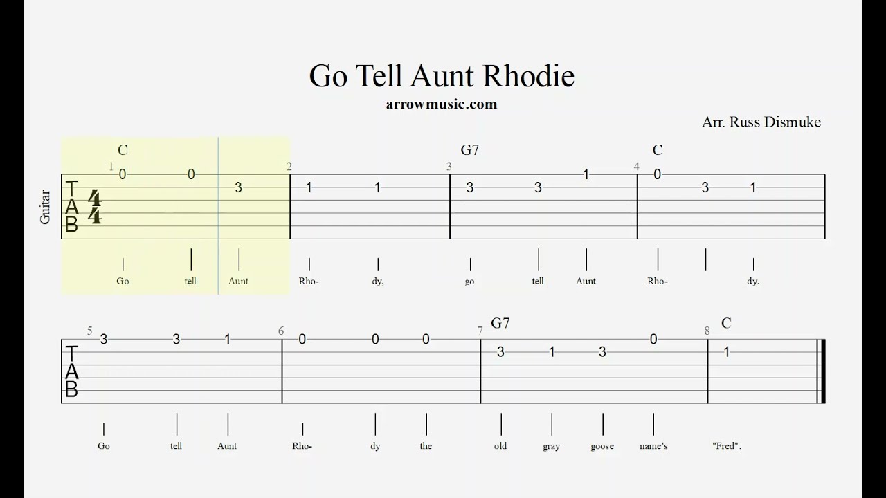 Guitar Tab 1A   LNS Go Tell Aunt Rhodie 1 Slower