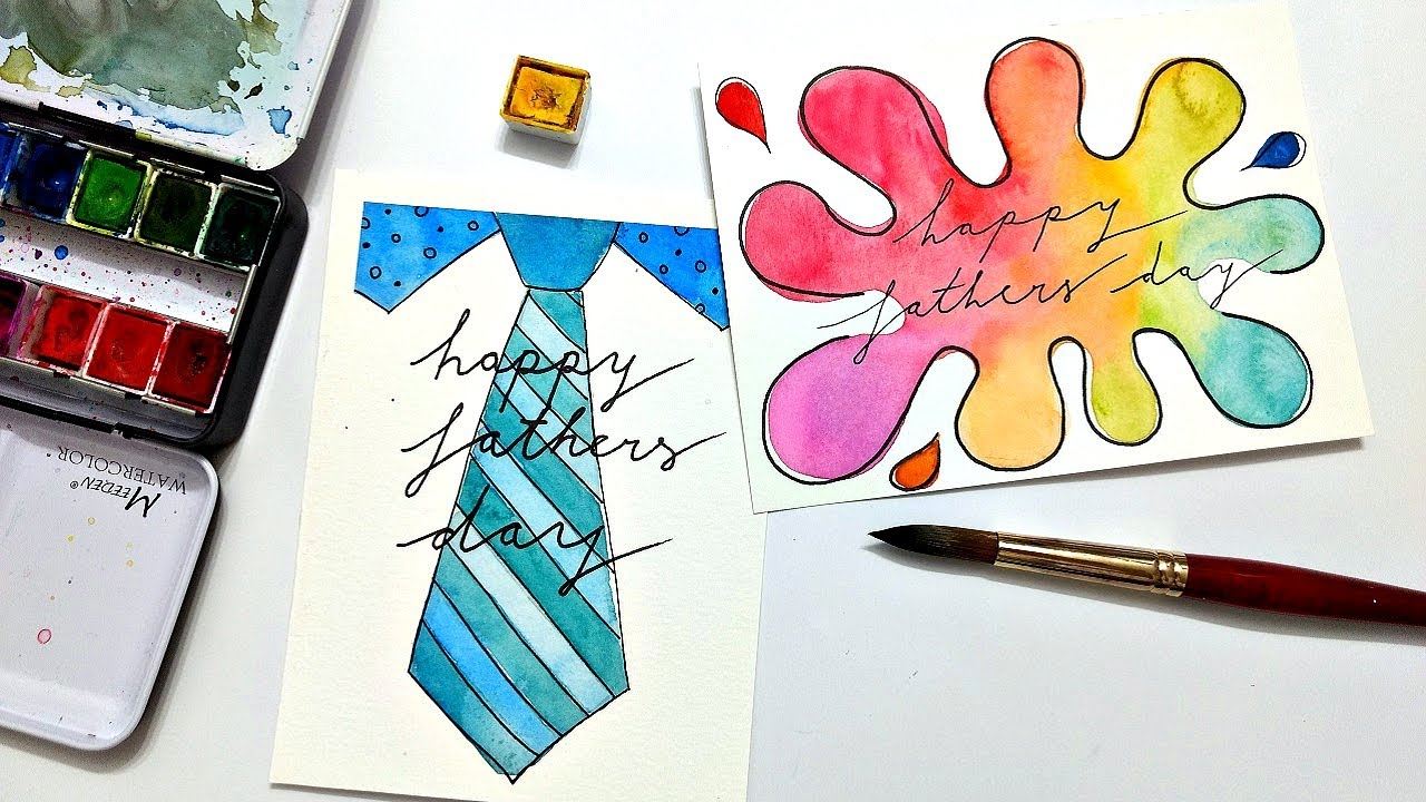 TWO quick watercolor FATHERS DAY CARDS for beginners // How to make fathers day cards easy