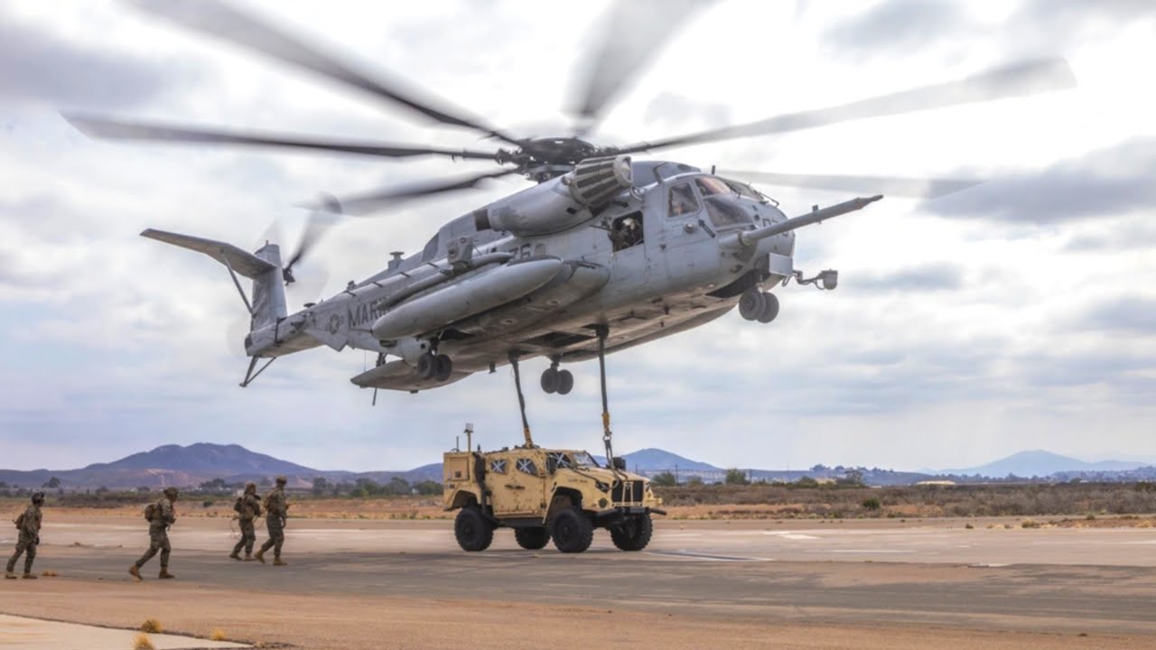 CH-53E Super Stallion in Action: Heavy Lift Military Operation