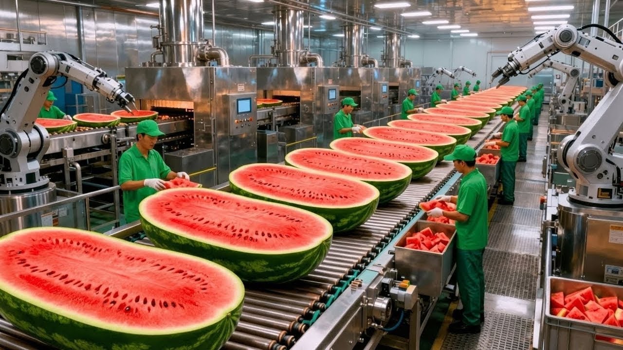Inside a Modern Watermelon Extraction Factory: Melons to Refreshing Juice (Full Process)