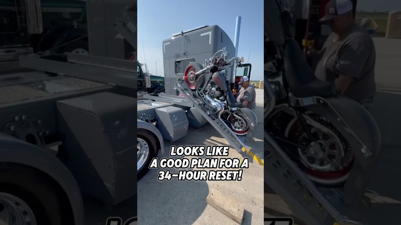 Motorcycle lift-gate on a Peterbilt semi truck. #trucking #truckdriver #owneroperator #customtruck