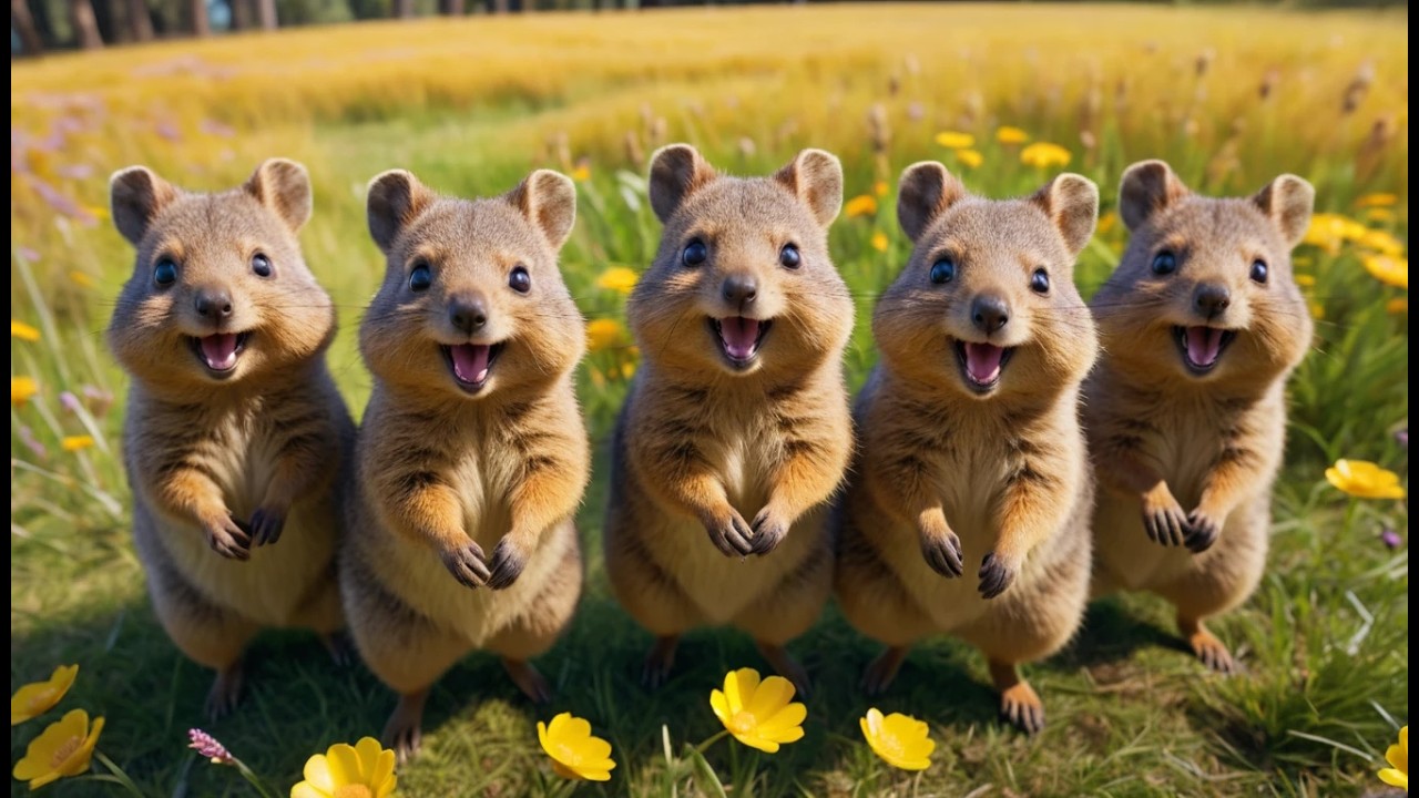 Fünf kleine Quokkas lächeln in der Sonne | Glückliche Kinderlieder & Zähllied