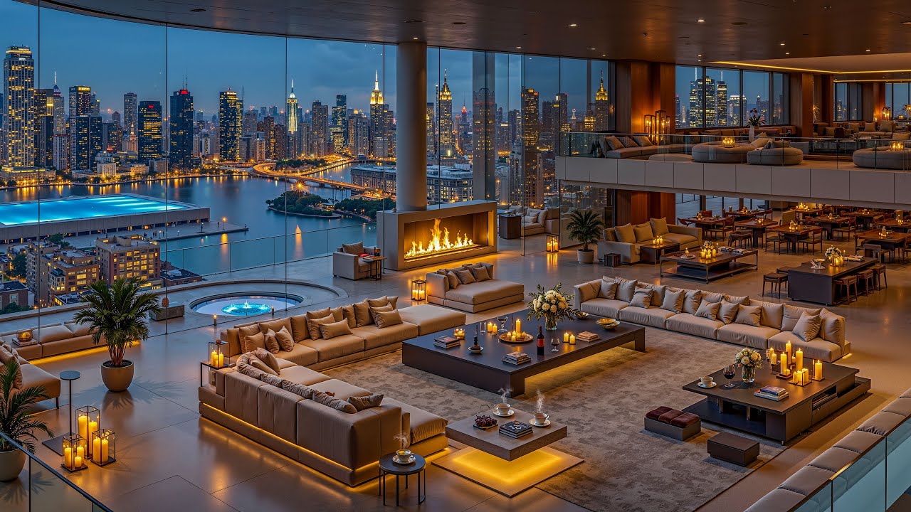 Cozy Luxury Apartment Jazz at Winter Night | Smooth Jazz Music with Soft City Glow to Unwind