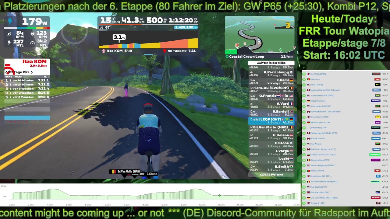 Zwift: FRR Tour Watopia (GHT/pen B) stage 7 - live @andyjakeschvlog