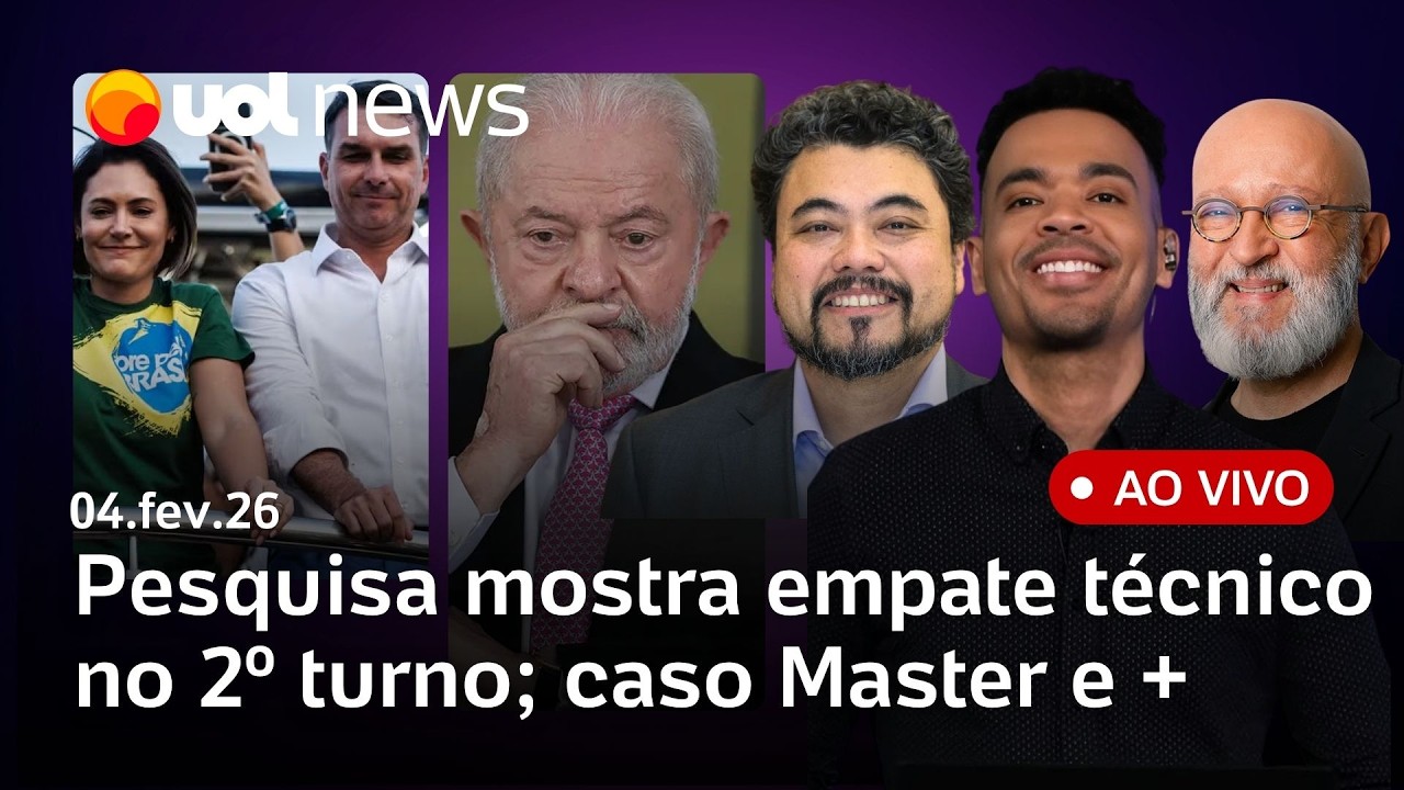 Lula teria empate com Flávio, Tarcísio e Michelle, diz pesquisa; caso Master; Bolsonaro no STM e+