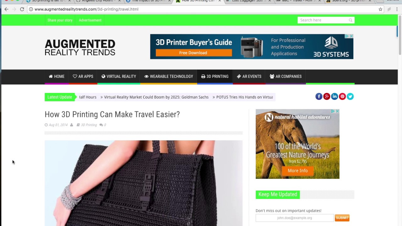 3D Printing: Ideas for the Travel, Tourism and Hospitality Industry